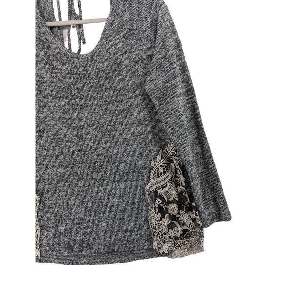 Charming Charlie Embroidered Sweater L Black Long Sleeve Accent Knit Tie in Back - Picture 2 of 10